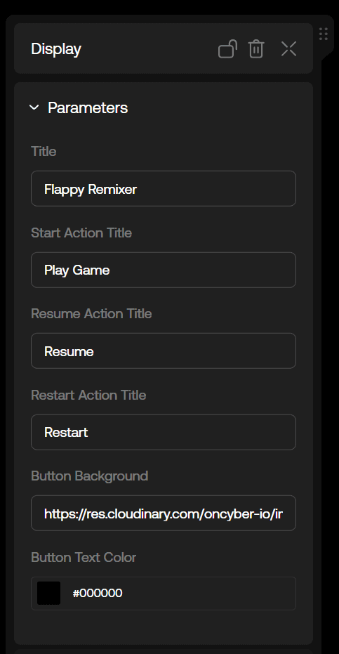 Settings for the Display Component